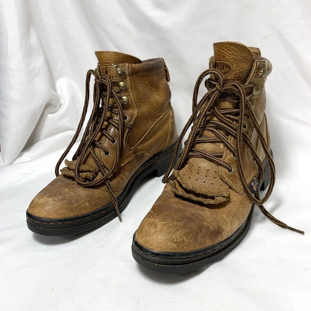 Justin Women’s Size 6B Brown Leather Kiltie Riding Roper Boots Oil-Resistant - Picture 8 of 13